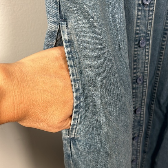 Orvis Denim Shirt Dress With Pleated Accent Top, Pockets, Womens Size 12 - Picture 7 of 15